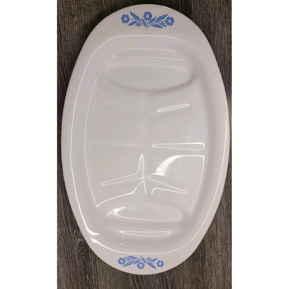 VTG Corning Ware Blue Cornflower P-19‎ Meat Platter Well & Tree Oval 16.5"USA